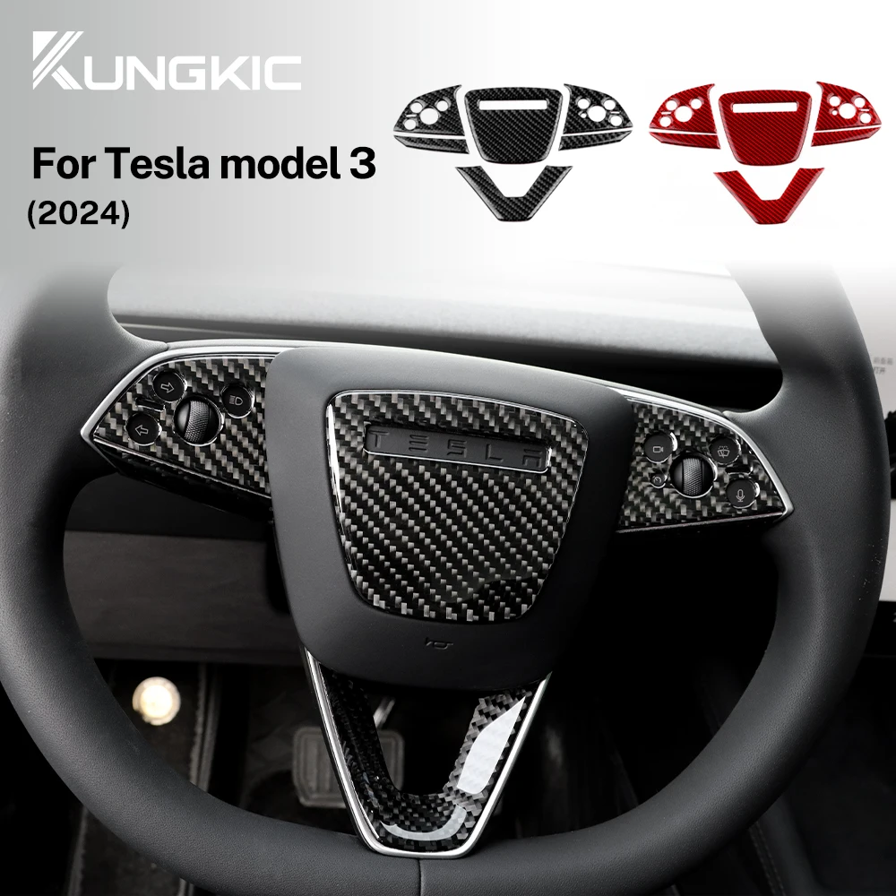 for Tesla Model 3 Highland 2024 Steering Wheel Frame Cover Real Soft Carbon Fiber Sticker Trim Car Interior Accessories