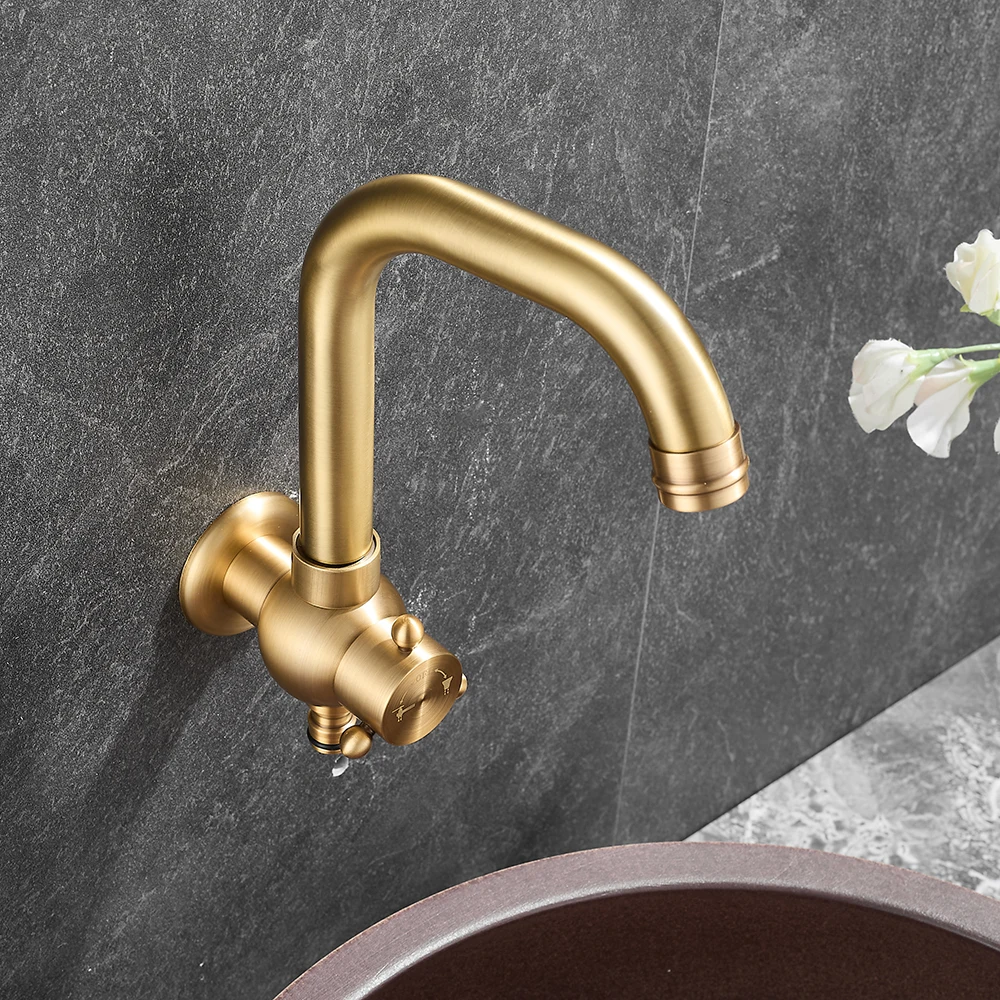 Antique wall mounted faucet with double joints, foldable telescopic swing arm, wall mounted kitchen faucet with single hole