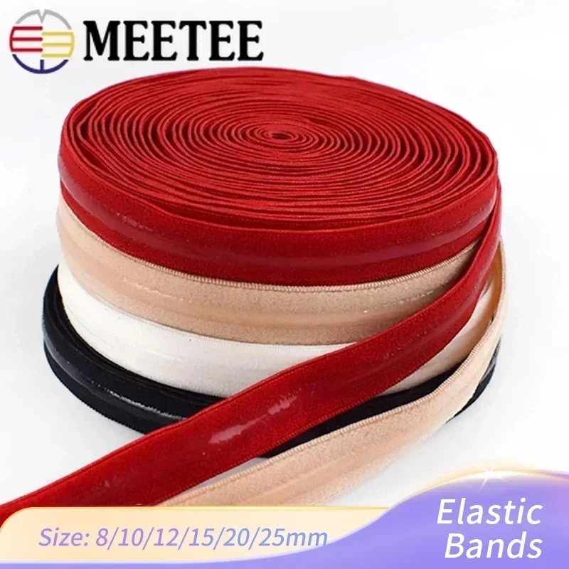 

5M Meetee 8/10/15/20/25mm Elastic Band for Underwear Silicone Non-slip Stretch Rubber Bra Belt Strap Tapes DIY Sewing Accessory