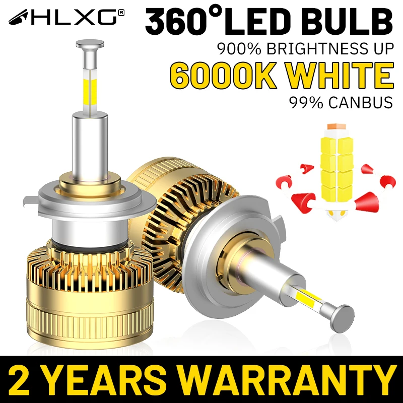 

HLXG H7 LED Headlight 360 Chip For Lens CANBUS NO ERROR H8 H9 H11 H1 9005 9006 9012 Plug&Play Fog Light 6000K White Car Lamp 12V