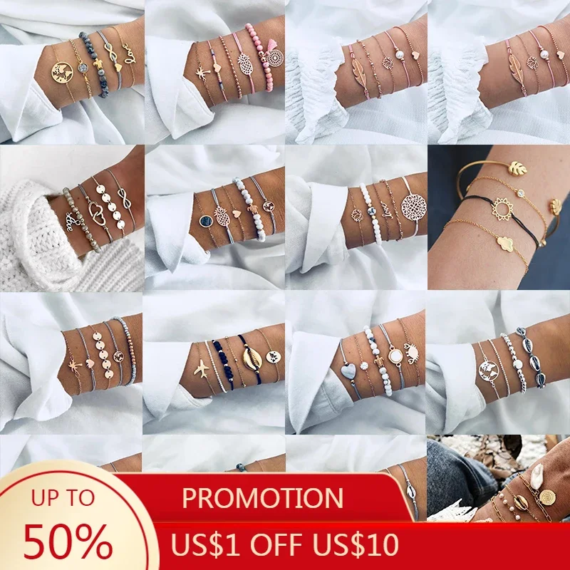 VIVILADY Boho Style Charm Handmade Bead Shell Pearl Starfish Fruit Animal Geometry Braclet Sets Female Jewelry Party Beach