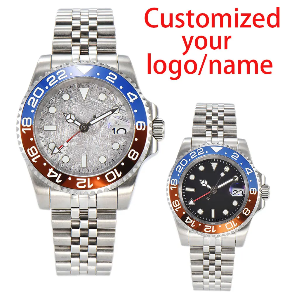 Customized logo 40mm watch NH34 GMT Movement Men\'s Watch Mechanical Automatic Watch Sapphire Luminous Stainless Steel Waterproof