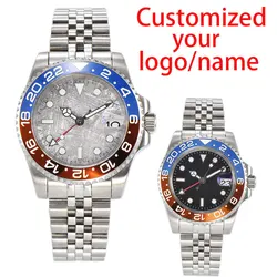 Customized logo 40mm watch NH34 GMT Movement Men's Watch Mechanical Automatic Watch Sapphire Luminous Stainless Steel Waterproof