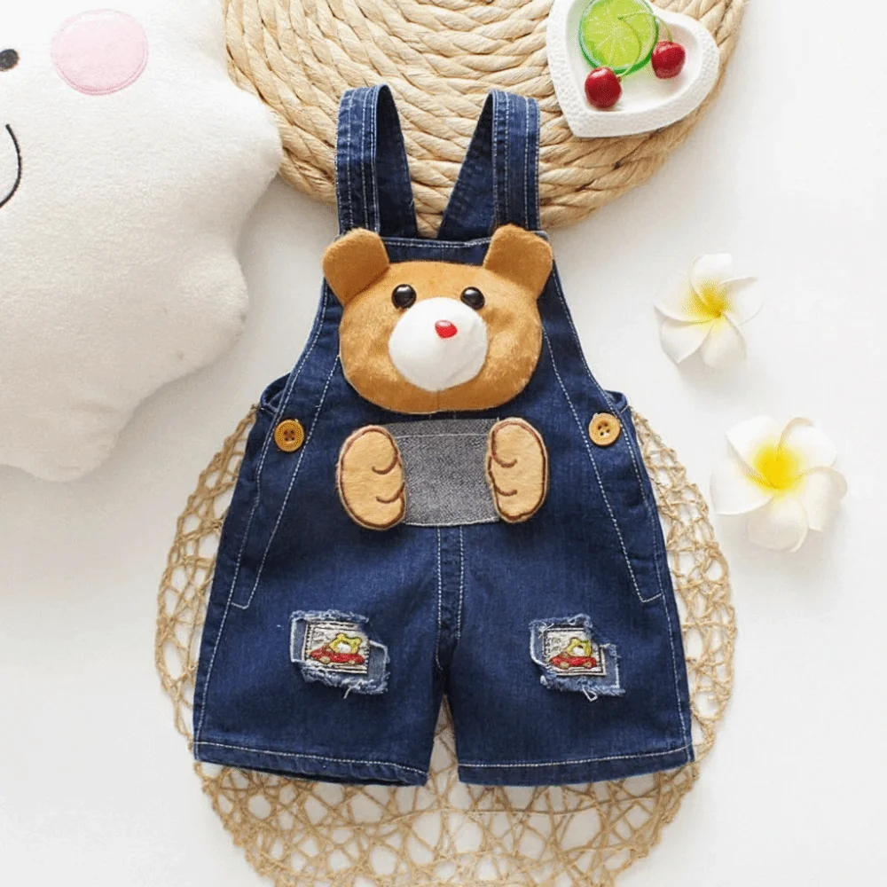 Jumpsuits Cartoon Print Denim Overalls Denim Fabric Lightweight Denim Denim Shorts Casual Short Jumper Pants Summer