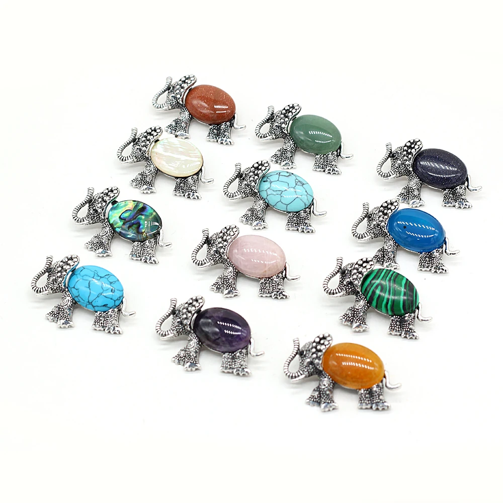 Natural Stone Metal Alloy Brooches Cute Elephant Alloy Pins for Wedding Banquet Office Jewelry Accessories