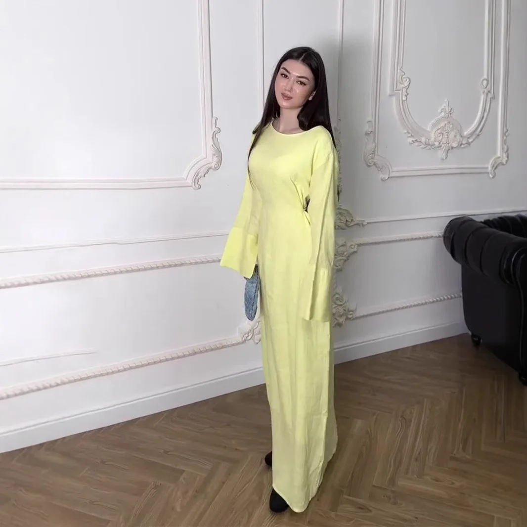 Ele Hohe Taille Reine Farbe Sommer Dr Damen Lange Sve A-Linie Dr Ele Aosphere Taille-Cinching Dr