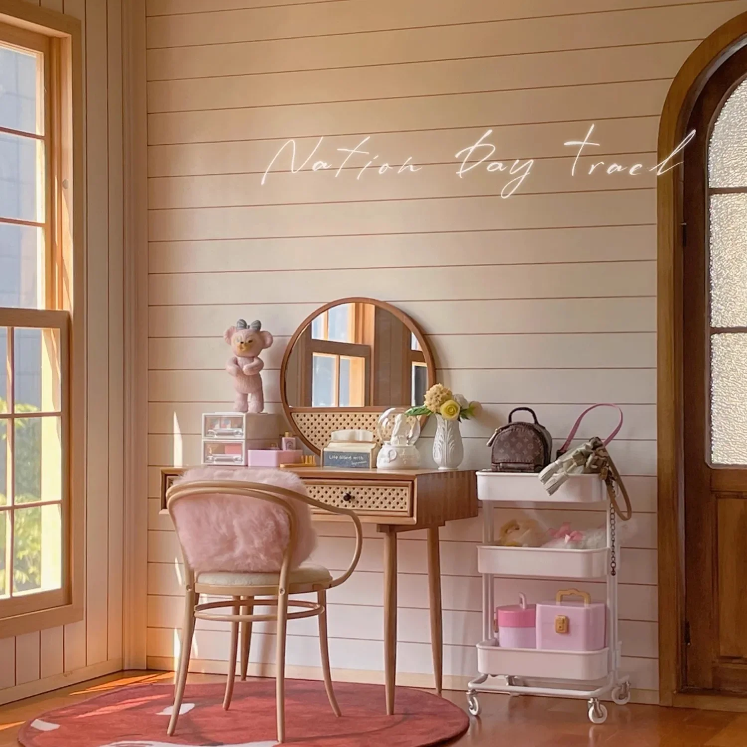 1:6 بيت الدمية نموذج صغير اكسسوارات الأثاث خشب متين مرآة زجاجية Bjd Ob11 Gsc Blyth الجندي Lol المنمنمات صور الدعائم