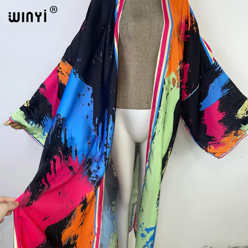 WINYI 2023 Bohemian Swimsuit Cover Up fashion print Women Summer Clothes Long Kimono loose  Dress Beachwear Bikini Cover-ups