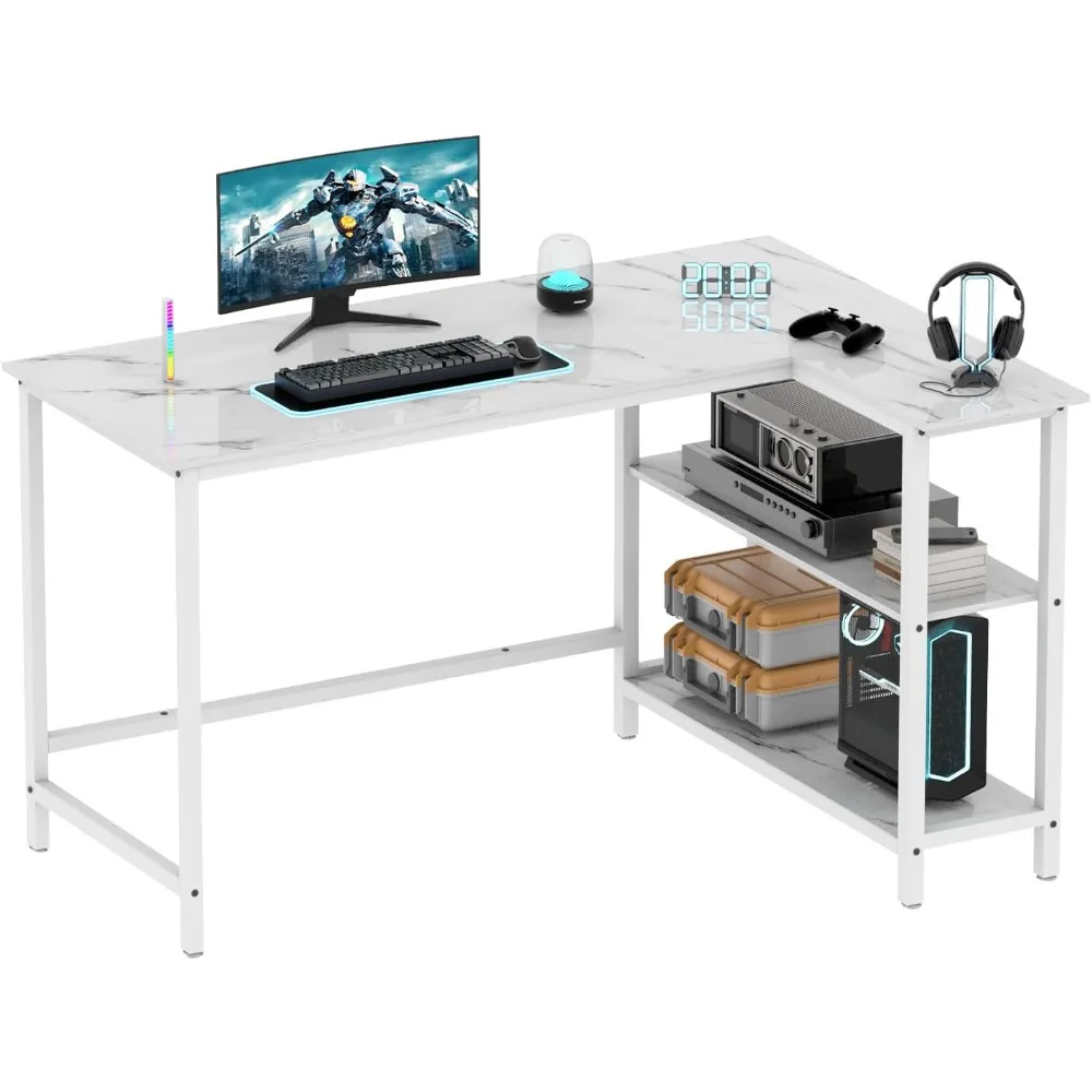 

Computer Desk with Shelves, 50 Inch Gaming Writing Desk, Study PC Table Workstation with Storage for Home Office, Living Room,