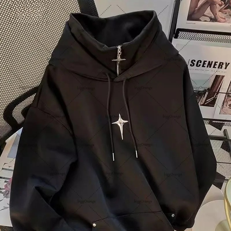 

New American High Street Fashion Clothing Casual Loose Turtleneck Hoodie Men Retro Harajuku Y2K Fashion Oversized Sweatshirt