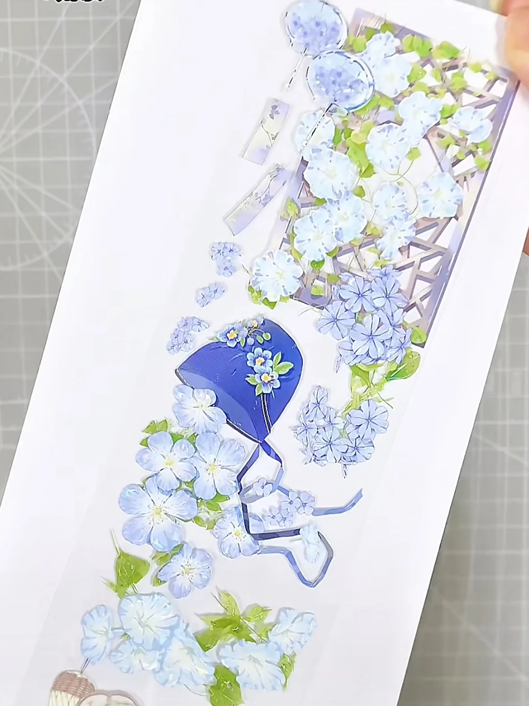 

10M Floral Washi Pet Tape Shell Luster Journal Decoartion Card Making Purple And Blue Flowers