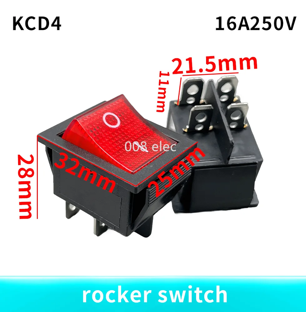 5Pcs Rast Rocker Switch Power Schalter I/O 4 Pins mit Licht 16A 250VAC 20A 125VAC KCD4