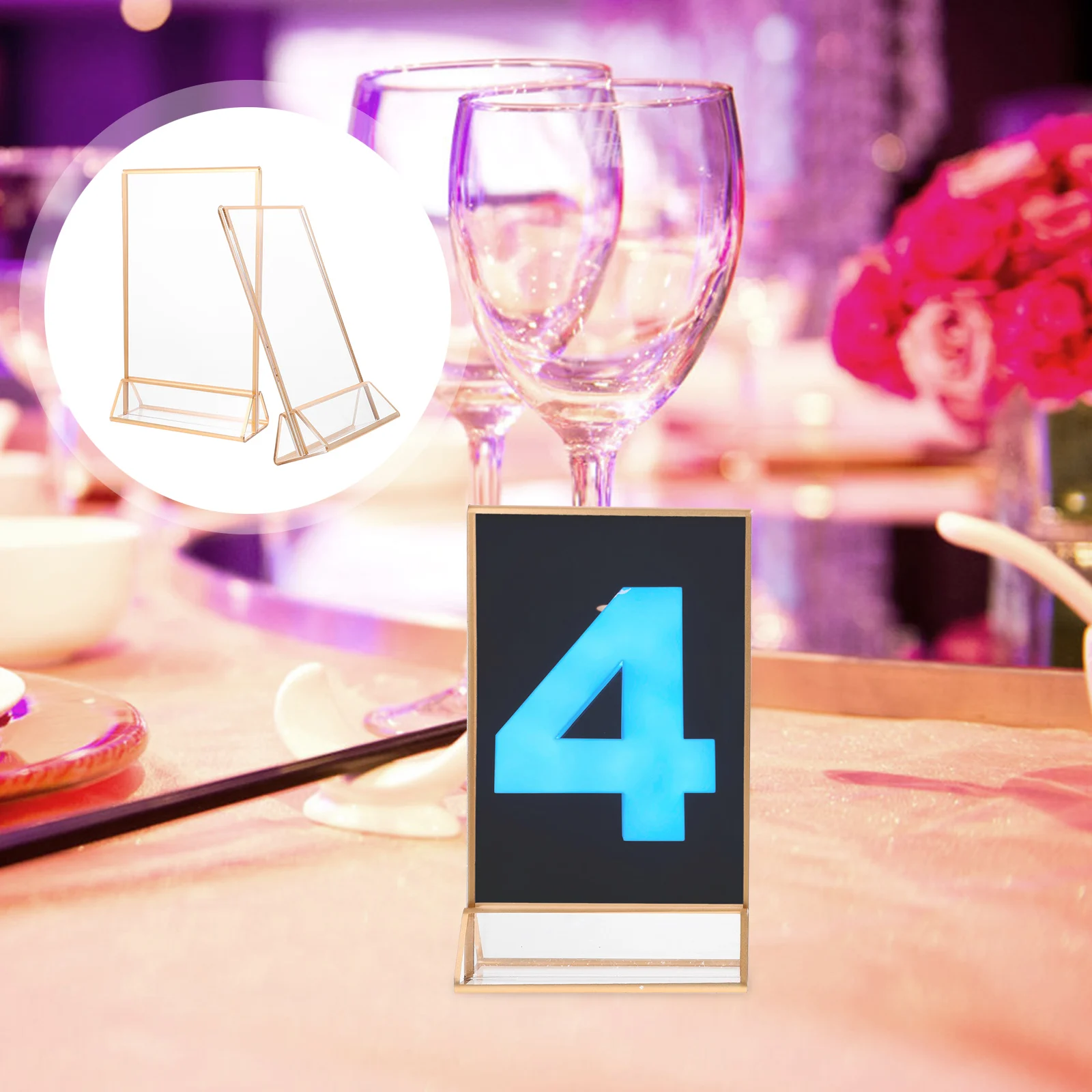 

2pcs Clear Acrylic Display Holder Metal Base Transparent Sign Stand For Table Menu Price Tag Advertising Desktop Shop Exhibition