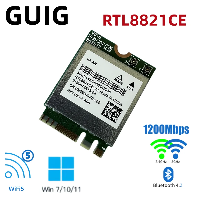 بطاقة محول كومبو RTL8821CE 802.11AC 1X1 Wi-Fi+BT 4.2، مناسبة لموديلات Dell وASUS وAcer China RTL8821