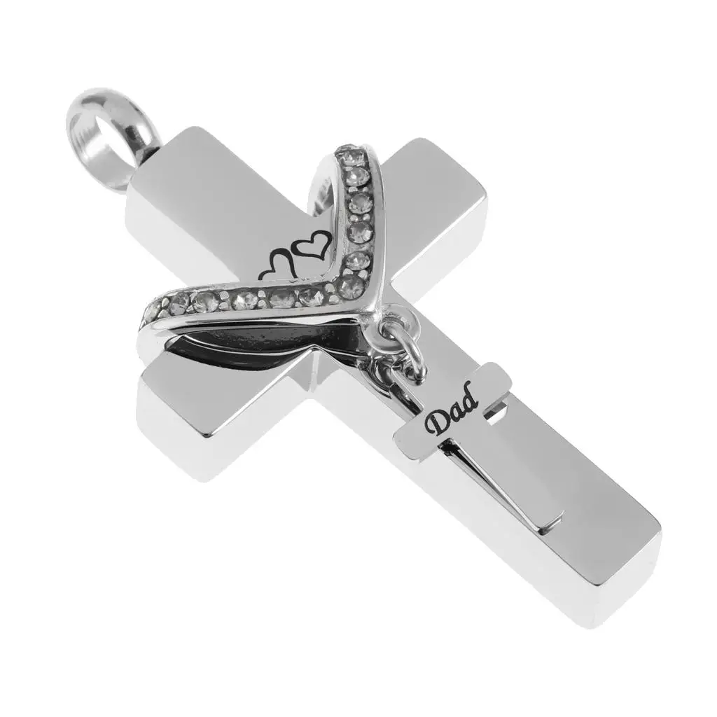 Stainless Steel Keepsake Pendant Double Cross Ashes Holder Memorial Cremation Jewelry for Family