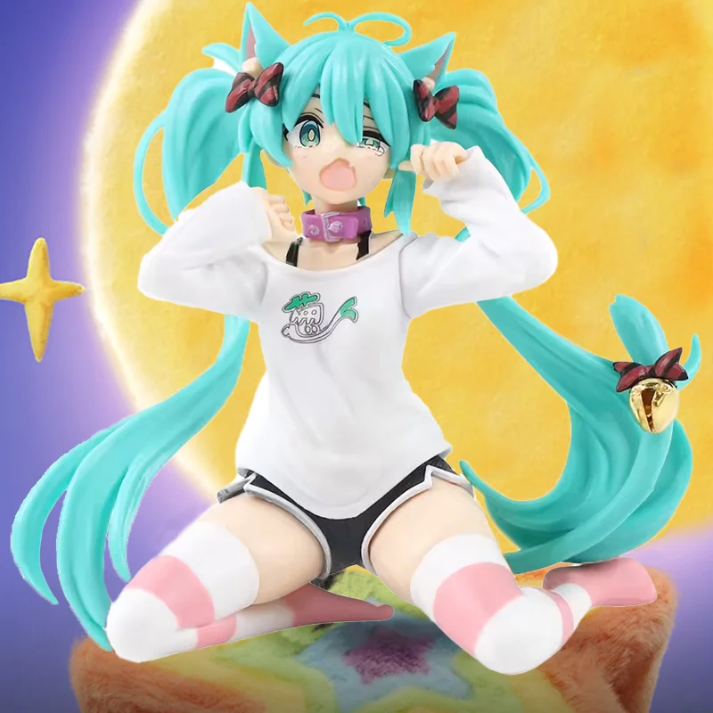 Figura de acción de Hatsune Miku para escritorio, 11 cm, versión con camiseta Neko. Figura de Anime, Modelo de Chica Kawaii, Juguete de Regalo