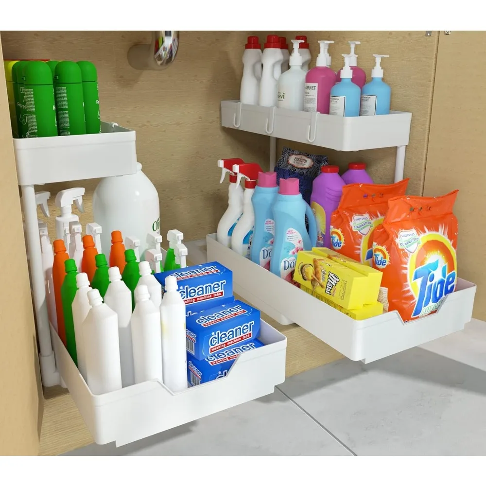 

2-Tier Under Sink Organizer and Storage 2 Pack Sliding L-shape Under Bathroom Kitchen Cabinet Organizers Storage Multi