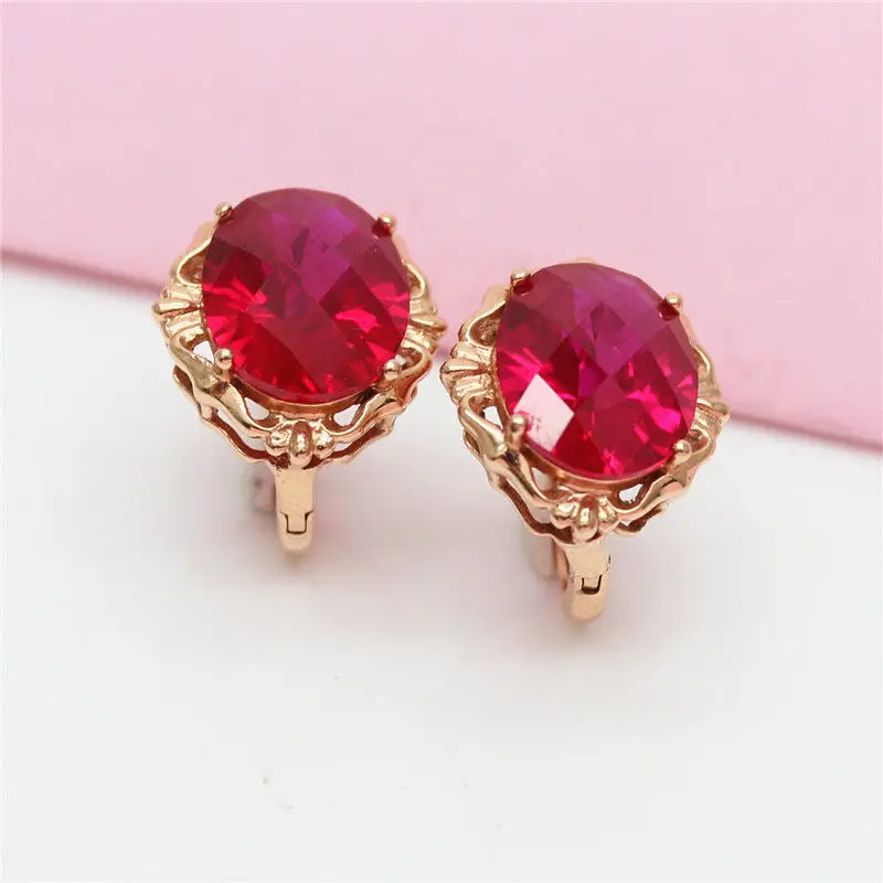 Light Luxury 585 Purple Gold Simple Generous Inlaid Red Gem earrings for women Buckle Plated 14K Rose Gold Banquet Jewelry