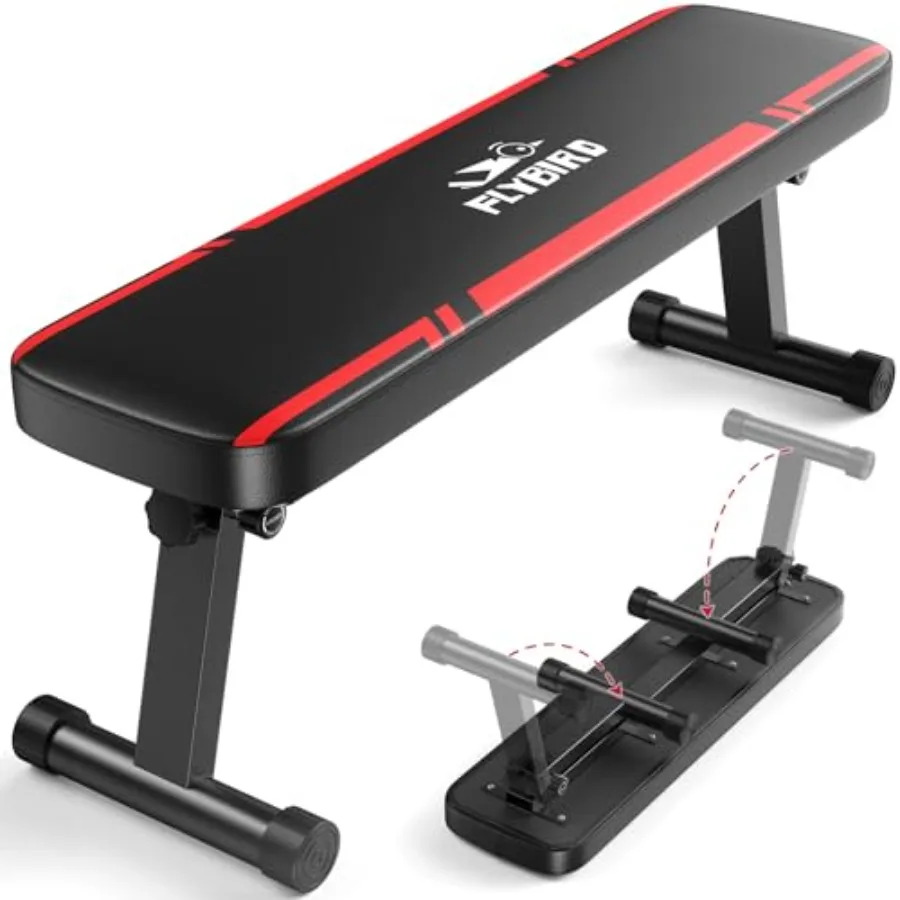 Foldable Flat Weight Bench for Home Gym Sturdy Strength Training Workout Bench Space-saving Flat Exercise Bench Easy to Assembl