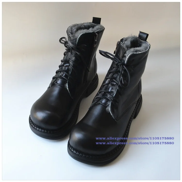 

Black/brown Leather Women's Snow Boots Round Toe Side Zipper Ankle Booties Designer High Top Winter Women's Shoes Botas Mujer