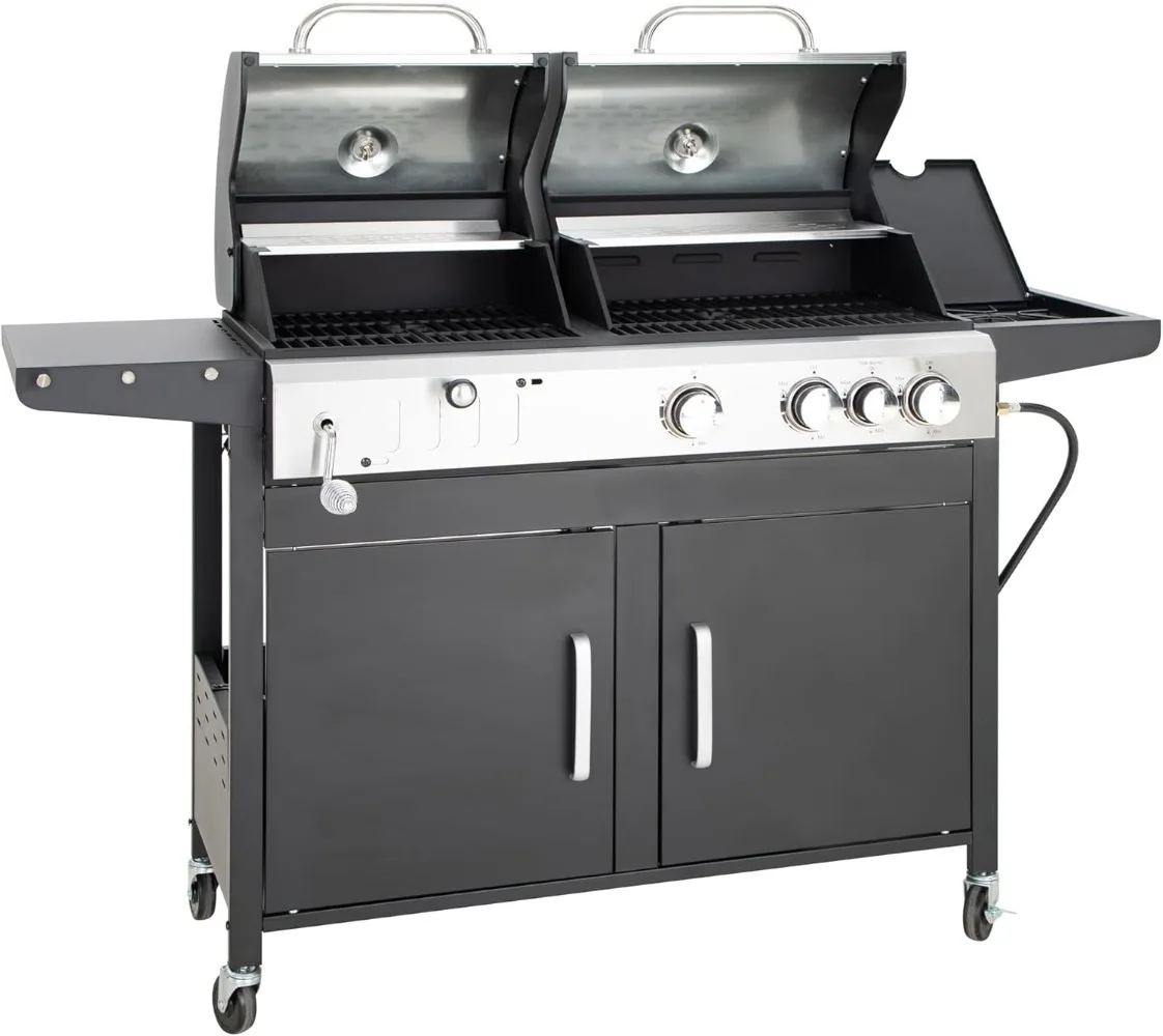 

MFSTUDIO Propane Gas Grill and Charcoal Grill Combo with Side Burner, Porcelain-Enameled Cast Iron Grate, Dual Fuel Extra Large