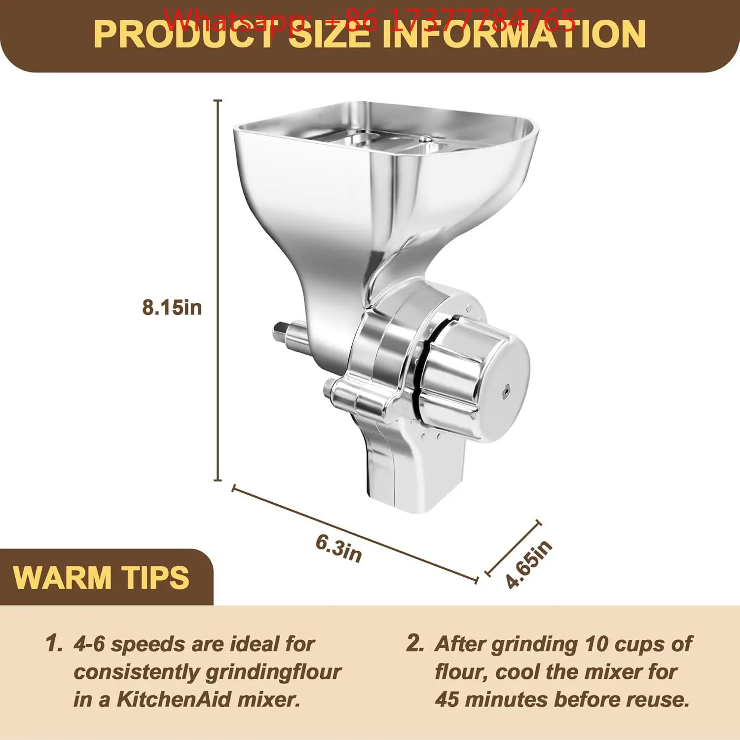 

All Metal Grain Mill Attachment Fit Stand Mixer, 12-Level Adjustable Flour Mill Grain Grinder