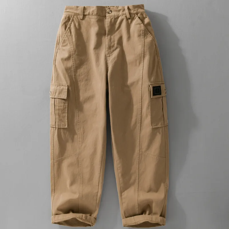 

Autumn men's Japanese retro versatile solid color straight washed work pants with large pocket design, loose casual pants