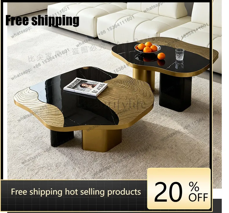 Light luxury high-end marble combination coffee table villa luxury designer special-shaped metal coffee table