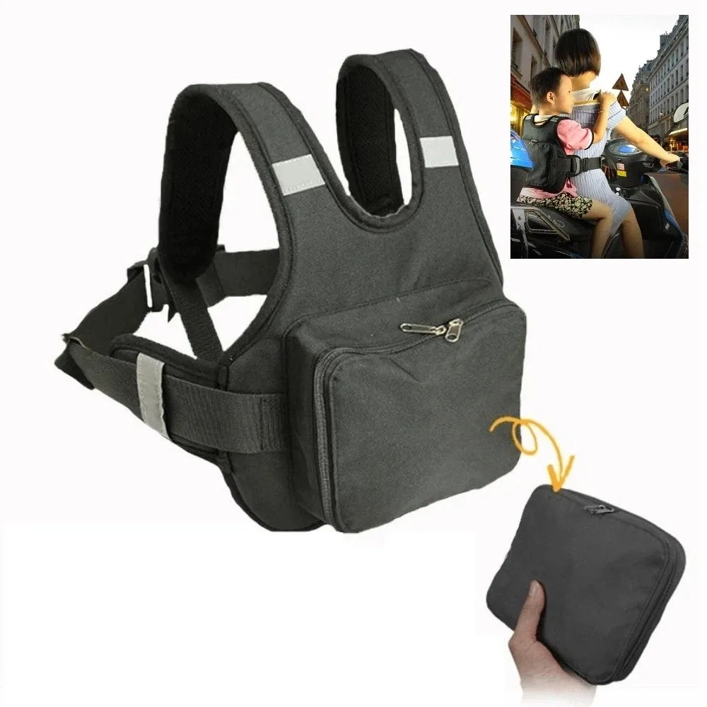 Adjustable Strap Motorcycle Safety Belt Reflective Strip Storage Bag Kids Safety Seat Harness Sturdy Protective