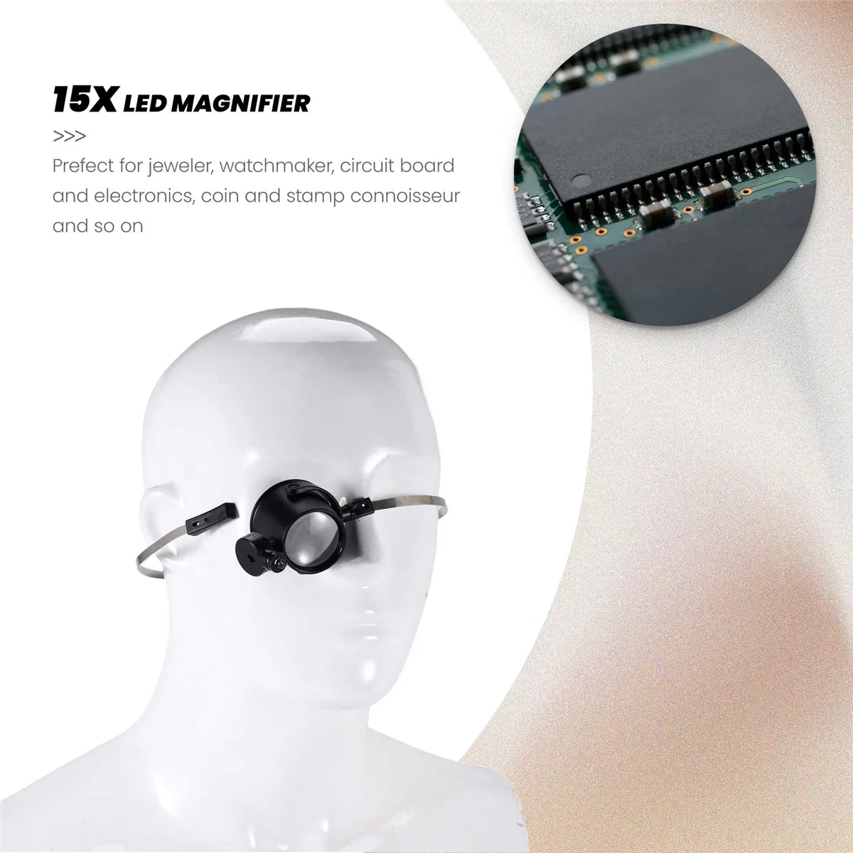 Y06A Illuminated 15X Magnifier / LED Eye Loupe For Repairing Clocks Watches Gems