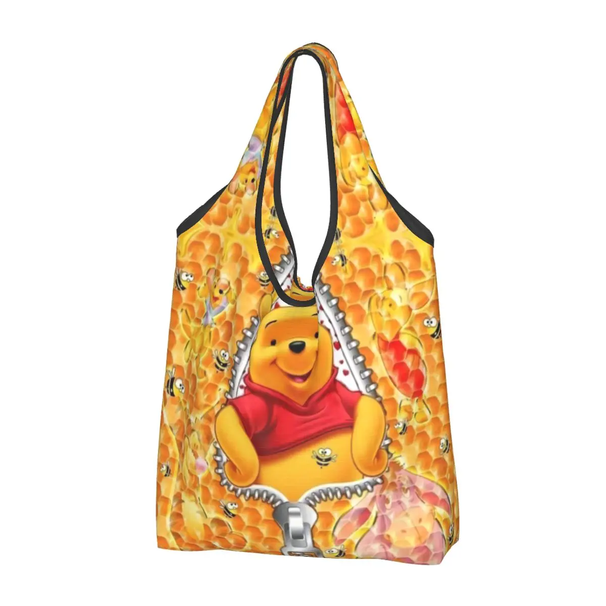 

Custom Fashion Winnie Pooh Bear Manga Shopping Tote Bag Portable Grocery Shoulder Shopper Bag