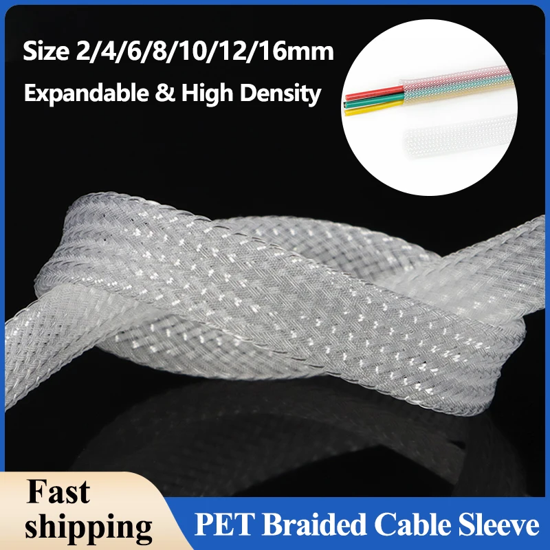 

Transparent PET Braided Cable Sleeve 2/4/6/8/10/12/16mm Clear High Density Expandable Insulated Line Protection Wire Wrap Sheath