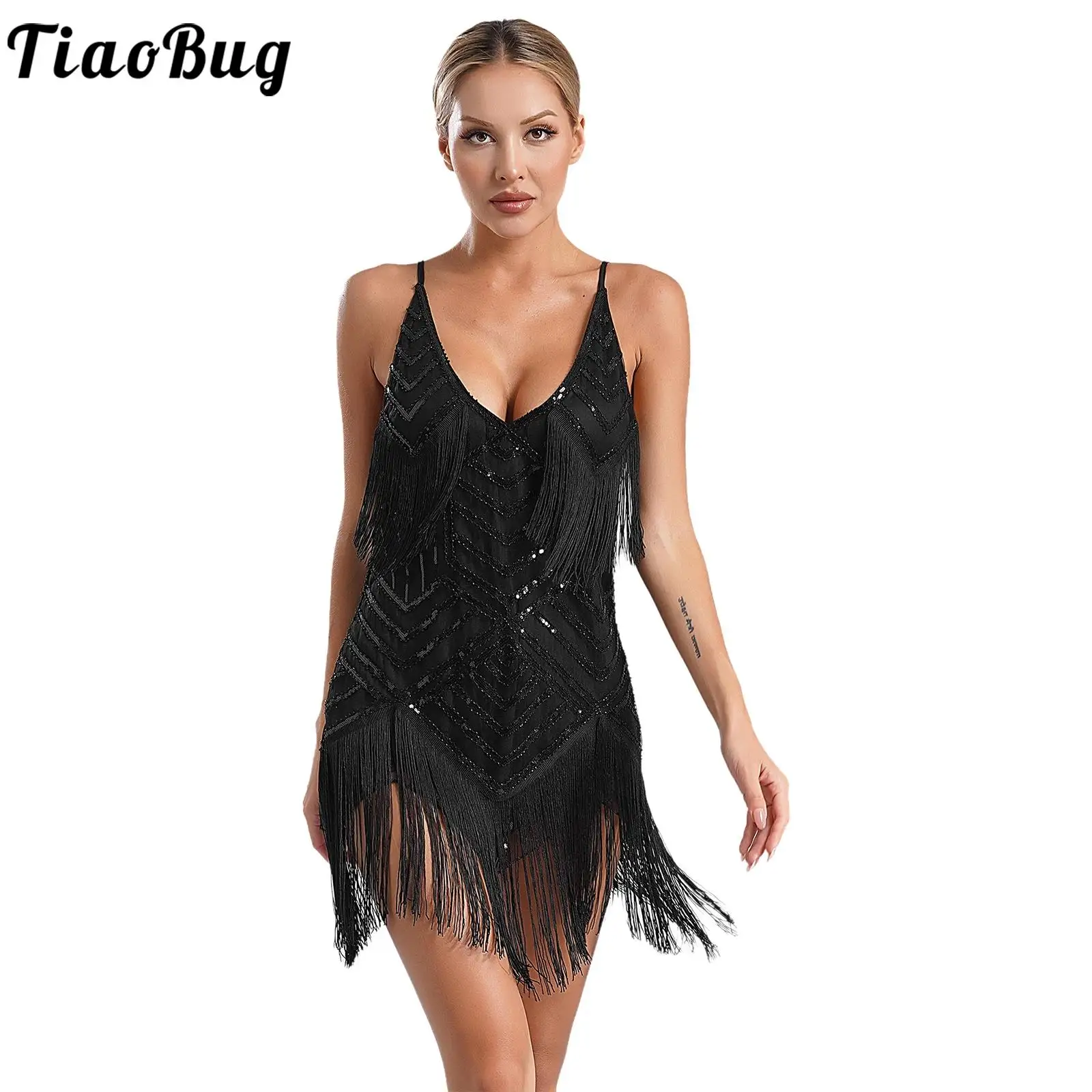 

Womens Tassel Latin Dance Costume 1920s Fringes Flapper Leotard Dress Backless Tango Jazz Salsa Dancing Performance Dresses