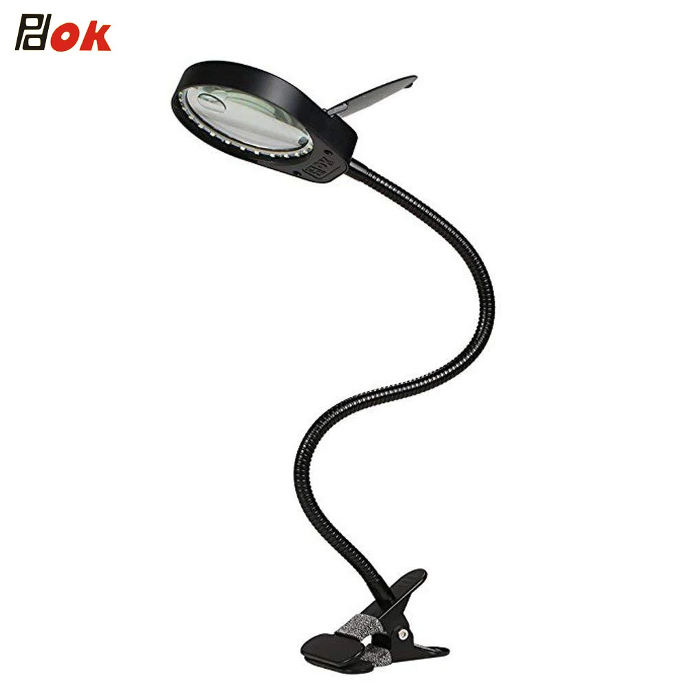 

New desk Lamp Magnifier Flexible Table Top Desk LED Lamp Reading 8x 15x Real Glass Lens Magnifying Glass with Clamp