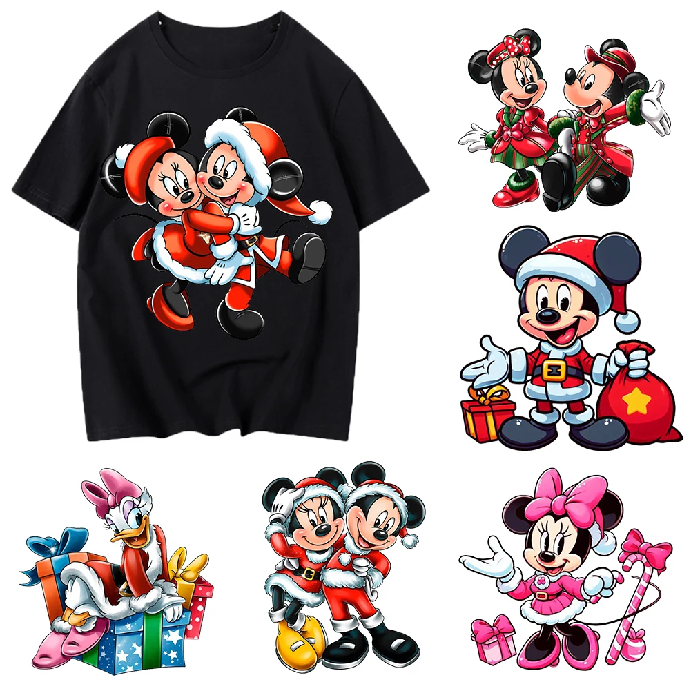 NEW Mickey Christmas  Iron On Heat Transfer Stickers For Clothes DTF Pinted Vinyl Thermal Appliques Washable T-Shirt Decal