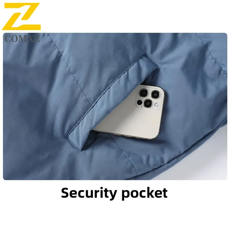 COMXZ Mens Hooded Layered Jacket Trendy Brand Cotton-Padded Coat Waterproof Windproof breathable lightweight windbreaker 2025