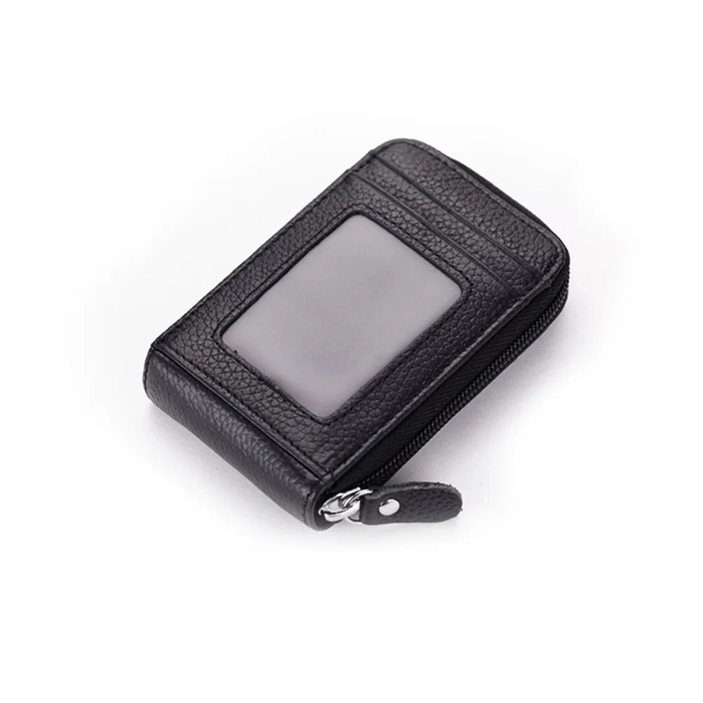 

Premium Mini Credit Holder 9 Pockets 2 Coin Pouches Photo Slot Zip Closure Durable Travel Organizer Black