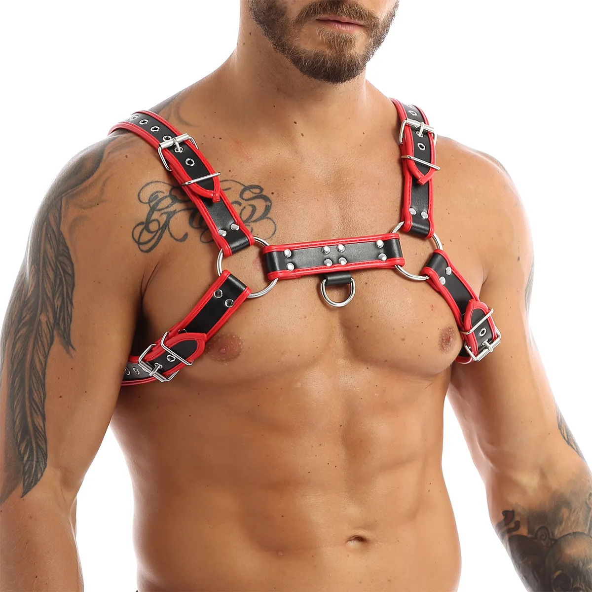 Gay Rave Harness Fetish Clothing Rave Sexual Leather Chest Men Harness Belts Adjustable BDSM Body Bondage Cage Harness Straps