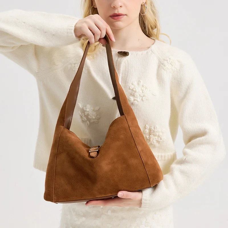 

New Winter Women's Natural Suede Leather Bags Female Soft Cowhide Durable Crossbody Shoulder Bag Ladies Fashion Commute Handbags