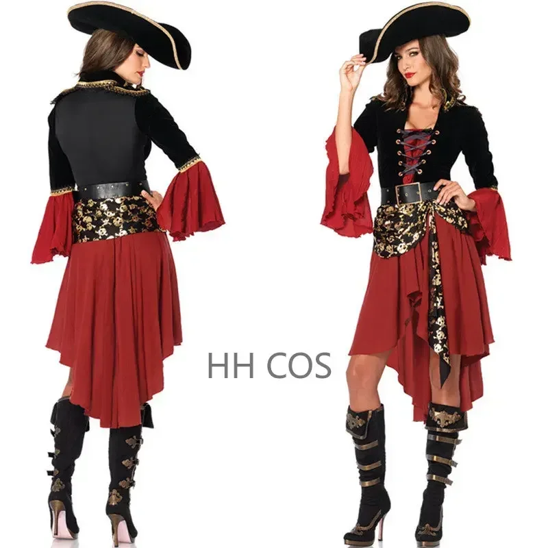 

FC6Ataullah Female Caribbean Pirates Captain Costume Halloween Role Playing Cosplay Suit Medoeval Gothic Fancy Woman Dress@FC8！