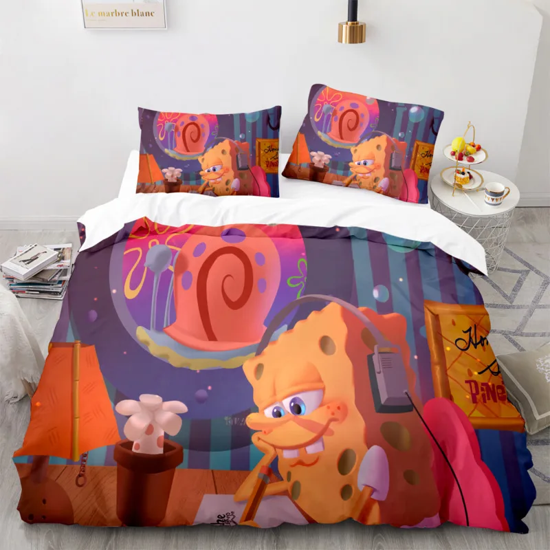 Imagem -04 - Desenhos Animados Anime Bob Esponja Conjunto de Cama 3d Impresso Beddings Quilt Squidwards Capa de Edredão Fronha Queen Full e Cama King Size