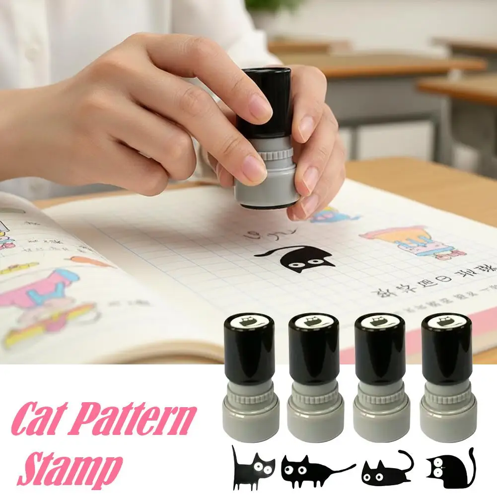 1 Set 4 Styles Cute Cartoon Stamps Lovely Small Black Cat Stamp DIY Scrapbooking Decoration Diary Collage Stationery