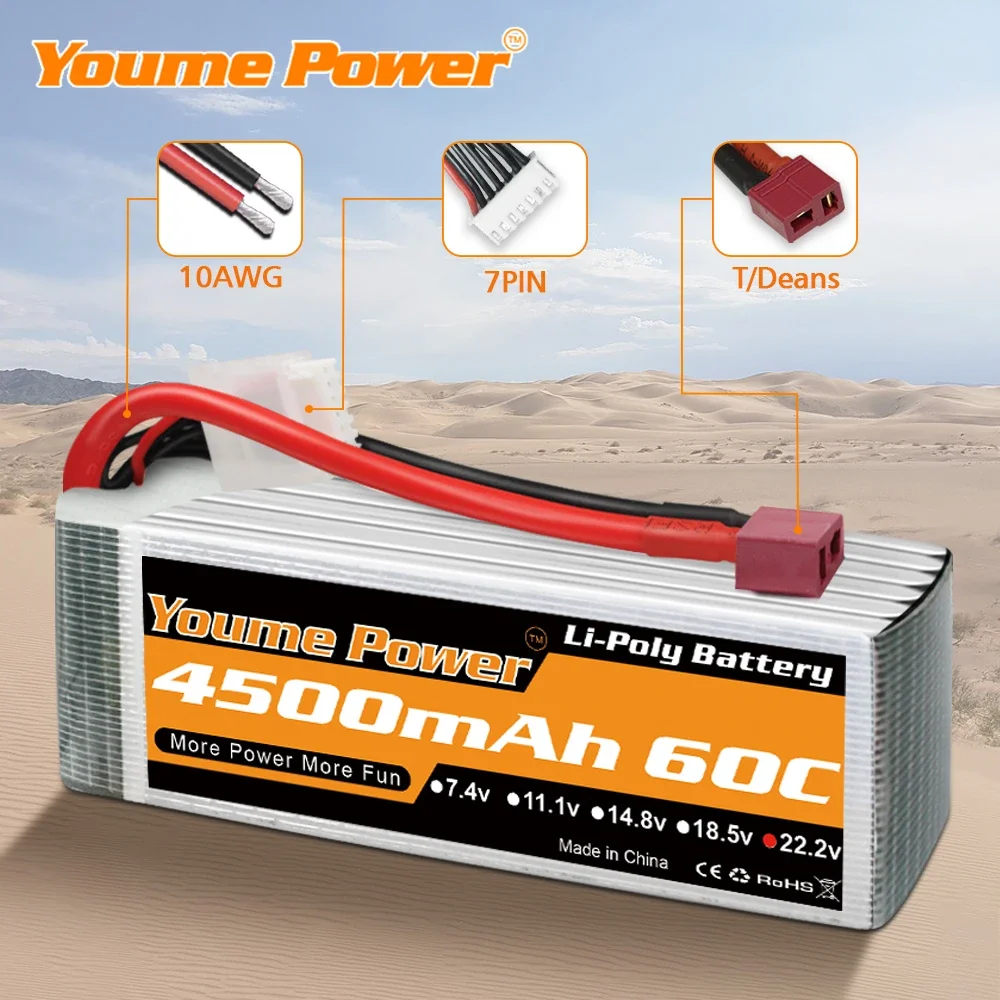 Youme 2S 3S 4S 6S Lipo Battery 3300mah 4500mah 5200mah 6200mah 6500mah 60C T Deans XT60 For FPV Airplanes Heli Car RC Parts