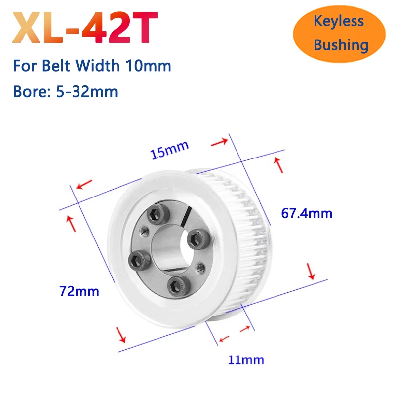 

1pc 42 Teeth XL Keyless Bushing Timing Pulley 42T Expansion Sleeve Synchronous Wheel for Belt Width 10mm Bore 5 6 6.35 8 9-32mm