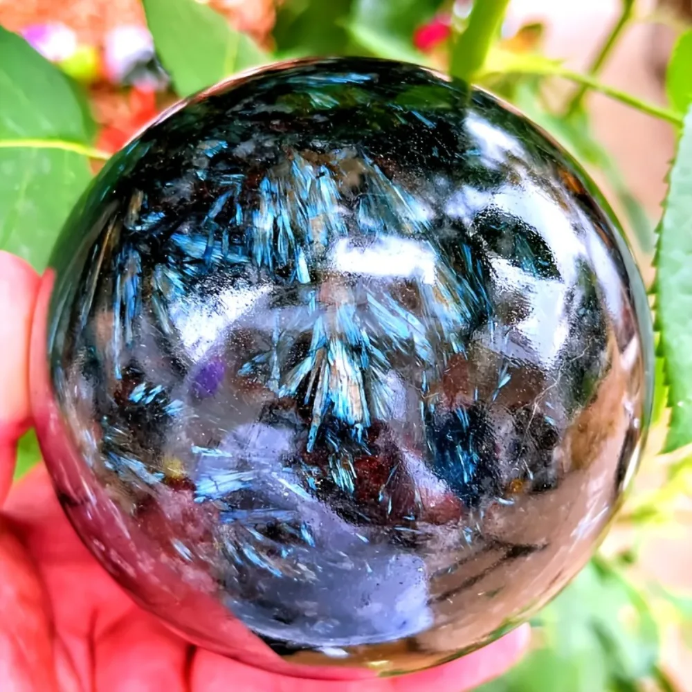 Natural Blue Flash Astrophyllite Sphere, Collection Golden Rock Crystal Ball,Meditation Spiritual Gem Home Decor Christmas Gifts