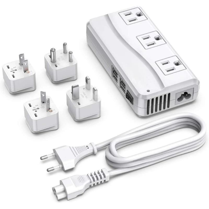 

Универсальный дорожный адаптер, преобразователь напряжения 100–220 В на 110 В, 250 Вт, 6 А, 4-портовое USB-зарядное устройство, 3 розетки переменного тока, вилка по всему миру, ЕС, Великобритания, Австралия