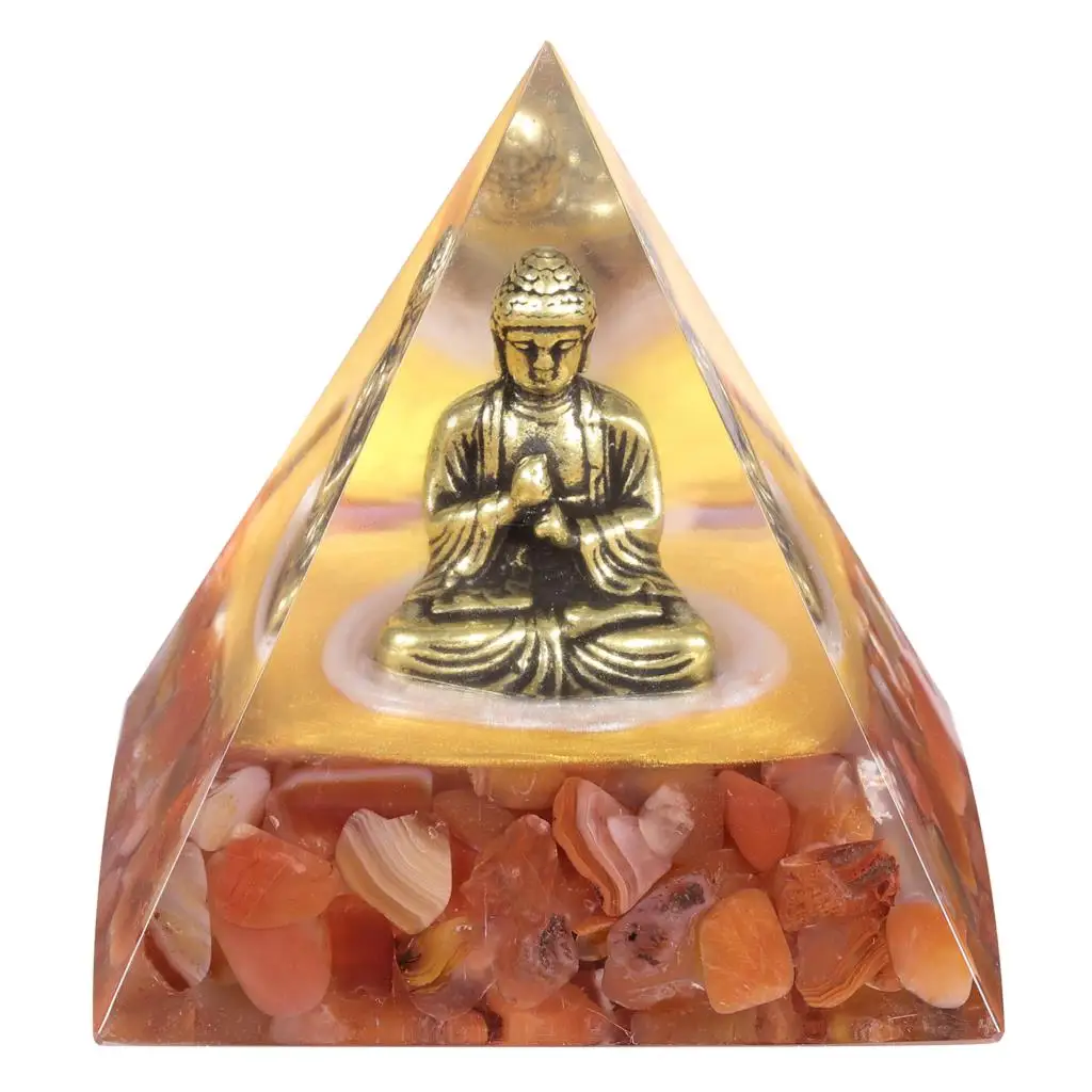 Brass Buddha Statue Orgone Pyramid Natural Crystal Orgonite Generator For Protection Yoga Meditation Feng Shui Home Decor