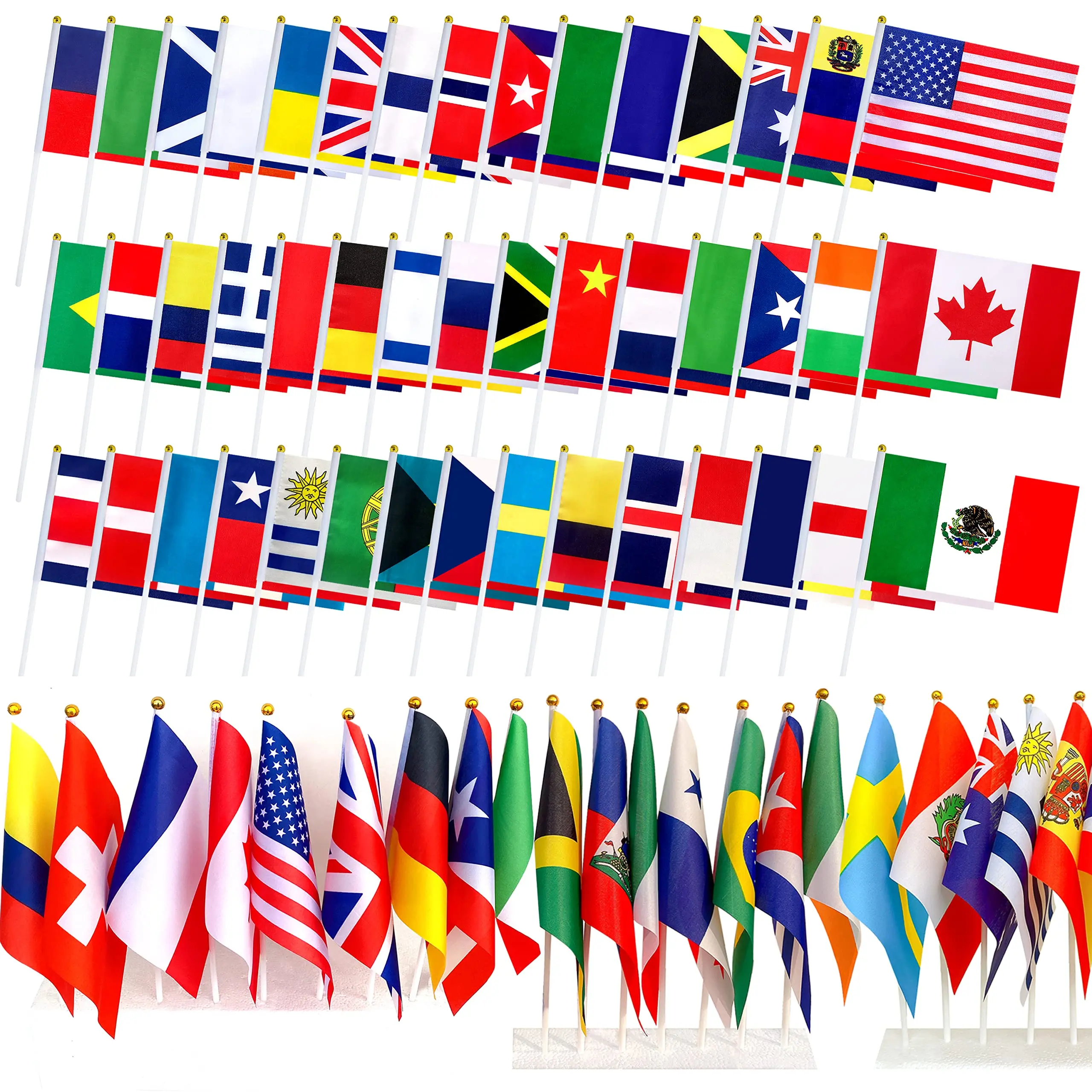 International World Stick Flags Small Mini Hand Held Flags National Flag with Plastic Pole Double Sided Polyester Printing New