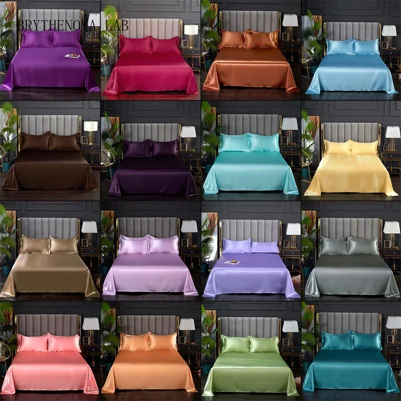 1 Pc Bed Sheet for Summer Ice Cool Fabric Top Satin Sheets Smooth Flat Bed for Double Bedding (no Pillowcase)