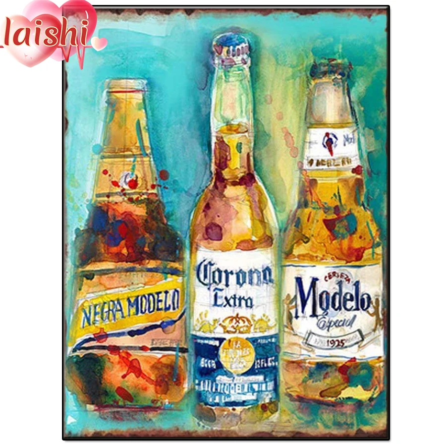 DIY Doodle, beer bottle decoration Diamond Painting Full Round Rhinestone Diamond Embroidery Cross Stitch Mosaic Home Decoration